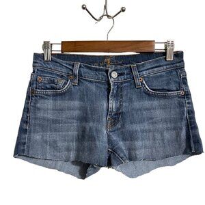 7 For All Mankind Womens Medium Wash Whiskered Cut Off Denim Jean Shorts Size 27